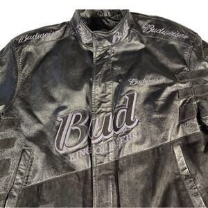 Excelled Bud Racing Leather Suede Jacket Mens XL Black Vintage Bomber Racing